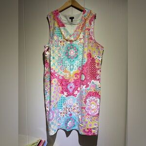 Talbots cotton shift dress pink print 3X